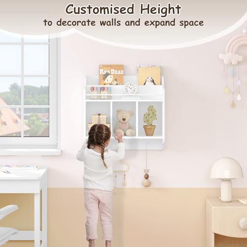 Woltu Kinderwandplank met 3 Open Vakken en 4 Haken Wit 60x57x20 cm