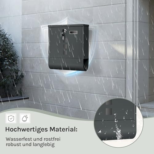 Woltu Brievenbus met Krantenvak - Antraciet - 10 x 30,8 x 33,8 cm