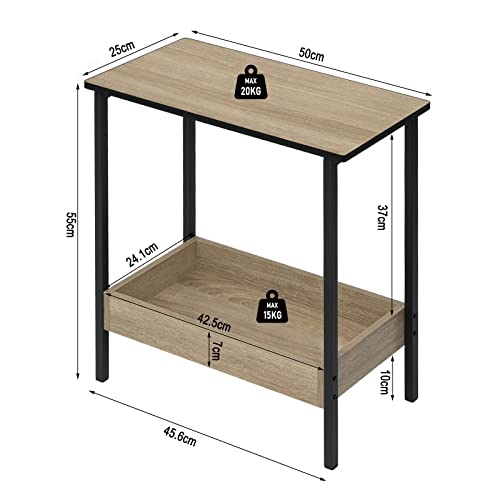 Woltu Salontafel met 2 Planken - Zwart Metaal en Licht Eiken - 50 x 55 x 25 cm