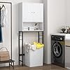 COSTWAY Vrijstaande Toiletkast – Met Opbergvakken, Deuren & Haken – 63 x 23 x 165,5 cm – Wit