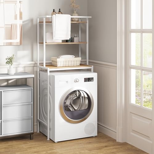 Eugad Wasmachinekast met 3 Planken en Ophangstang Licht Eiken Wit 67 x 40 x 162 cm