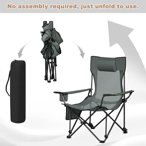 Woltu Set van 2 Opvouwbare Campingstoelen met Verstelbare Rugleuning en Bekerhouder - Grijs