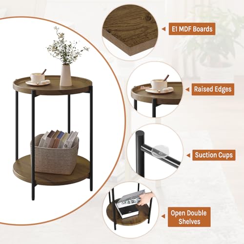 Woltu Ronde Salontafel met 2 Planken Vintage Houtlook