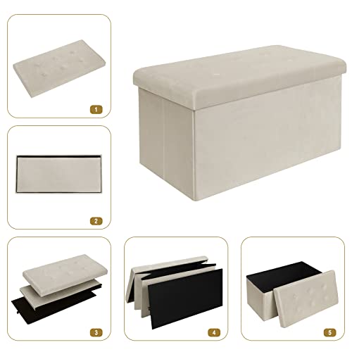 Woltu Opbergbank Velvet Crème 80L 76 x 37,5 x 38 cm