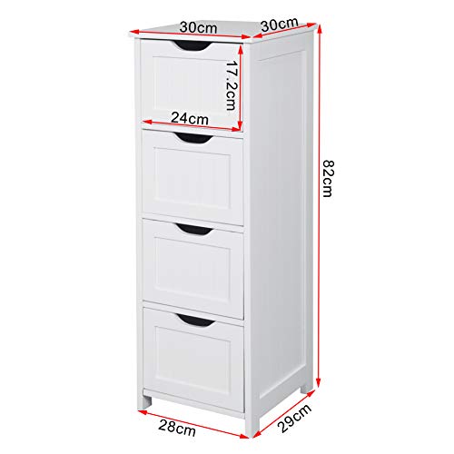 Esituro Badkamerkast SBP0020 Met 4 Lades - MDF Wit - Compact en Ruim 24 x 26 x 16 cm