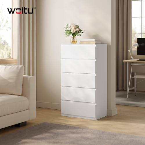 Woltu Ladekast 5 Lades Wit - Ruime Opbergkast voor Woonkamer en Slaapkamer 60 x 37 x 110 cm