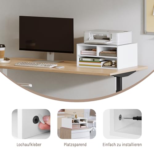 Woltu Printerkast ASK15ws met 3 Vakken - Houten Printerplank Wit - 47 x 22,5 x 40 cm