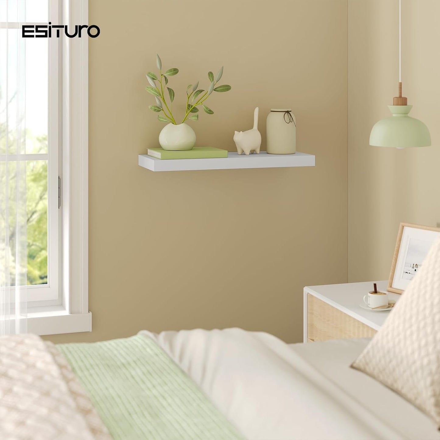 Esituro Zwevende Wandplank Wit 50 x 22,9 x 3,8 cm - Moderne MDF Wandplank - Floating Shelf voor Woonkamer, Slaapkamer, Keuken en Badkamer