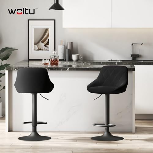 Woltu Barkruk Metalen Frame en Fluweel Bekleding Zwart - Draaibaar en Verstelbaar BH219sz-1