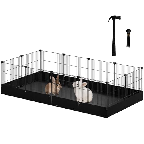 Eugad Kleine Dierenren met Bodem en Deur - Zwarte Metalen Kooi 140 x 71 x 37 cm