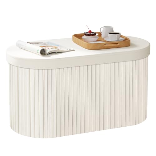 Woltu Opbergbank met Zachte Fluwelen Bekleding - Crème - 76 x 38 x 38 cm