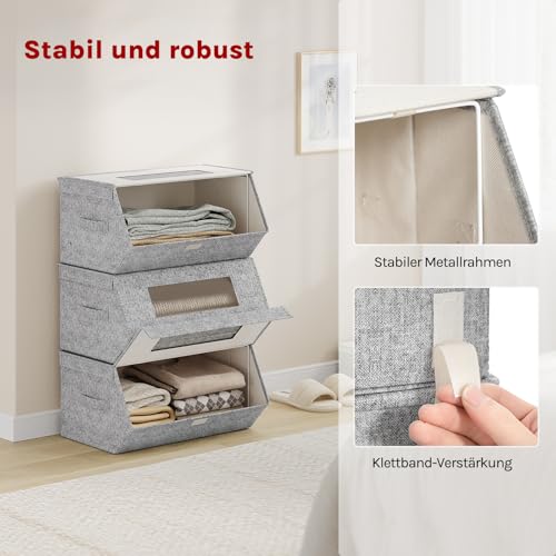 Woltu Stapelbare Opbergdozen met Deksel Grijs en Beige 50x25x35 cm Set van 3
