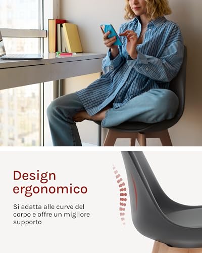 Woltu Eetkamerstoelen Set van 2 Ergonomisch Design - Massief Hout en Kunstleer - Grijs - BH29gr-2