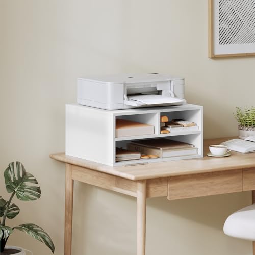Woltu Printerkast ASK15ws met 3 Vakken - Houten Printerplank Wit - 47 x 22,5 x 40 cm