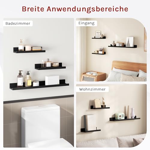 Woltu Wandplank Set 3-delig Zwart - 2x 30x5x10 cm & 1x 60x5x10 cm