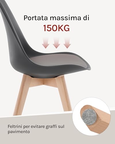 Woltu Eetkamerstoelen Set van 2 Ergonomisch Design - Massief Hout en Kunstleer - Grijs - BH29gr-2