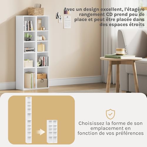 Woltu Kubusplank met 10 Vakken - Smalle Hoge Boekenkast - Wit - 19,5 x 17 x 92,5 cm