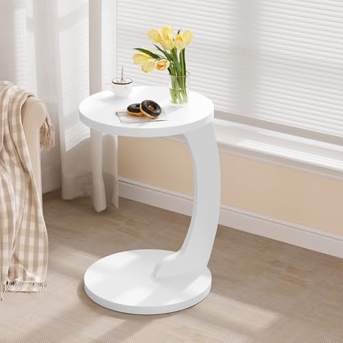 Woltu Ronde C-vormige Bijzettafel - Wit - Ø38 x H55 cm