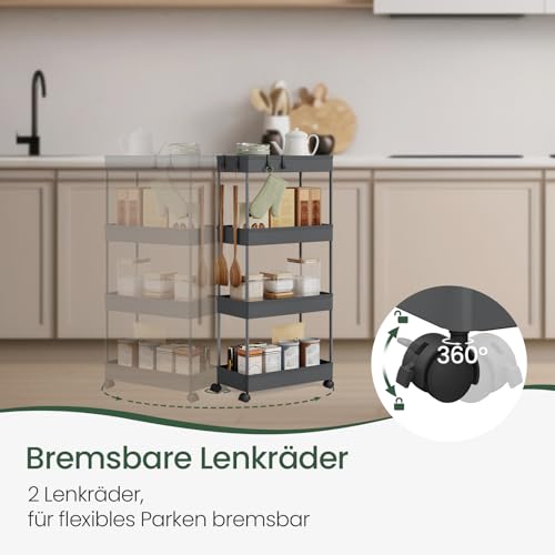 Stijlvolle Serveerwagen met 4 Niveaus en Wieltjes - Grijs - 39 x 84 x 20,5 cm
