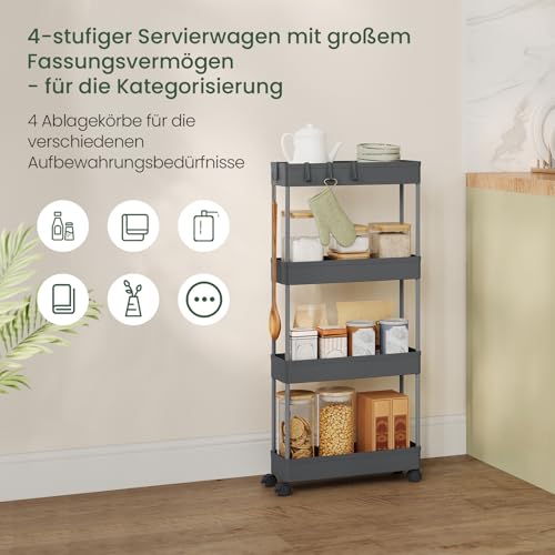 Keukentrolley met 4 Niveaus en Wielen Grijs 39 x 83,5 x 12,5 cm