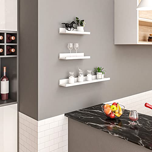 Woltu Set van 3 Witte Wandplanken - Zwevende Opbergplanken voor Woonkamer, Keuken en Slaapkamer