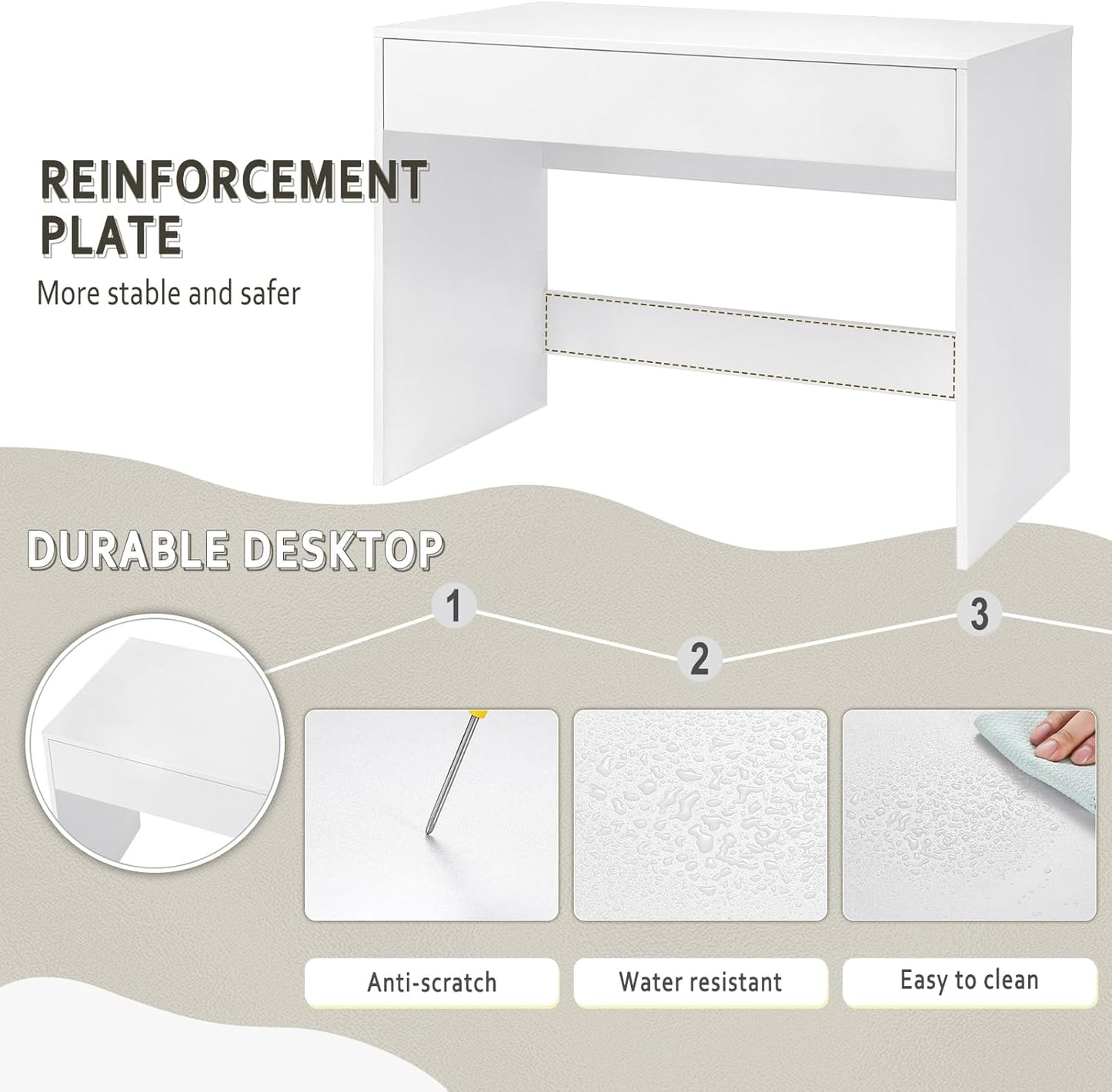 eSituro Bureau met Lade Wit 100 x 50 x 75 cm - Modern Computerbureau - Studeertafel - Thuiswerkbureau met Opberglade