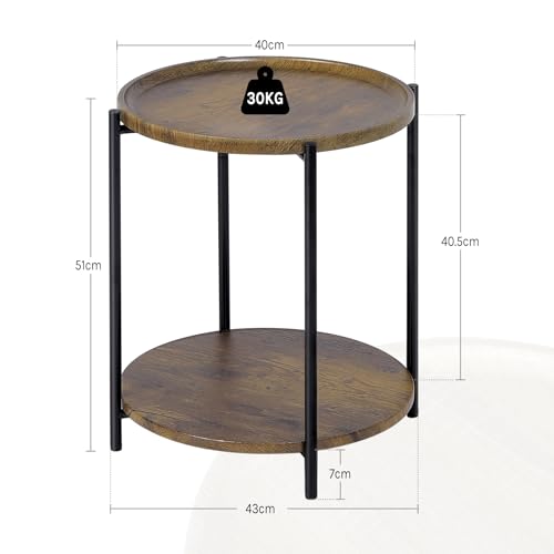 Woltu Ronde Salontafel met 2 Planken Vintage Houtlook