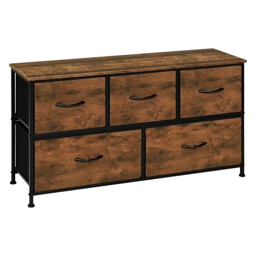 Woltu Ladekast 5 Lades Industrieel Vintage Bruin Zwart 100x30 cm