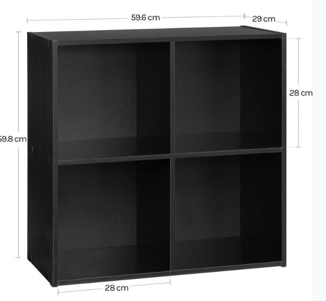 Woltu Boekenkast met 4 Vakken - Lage Opbergkast 59,6 x 29 x 59,8 cm - Multifunctionele Houten Kast - Scandinavisch Design - Zwart