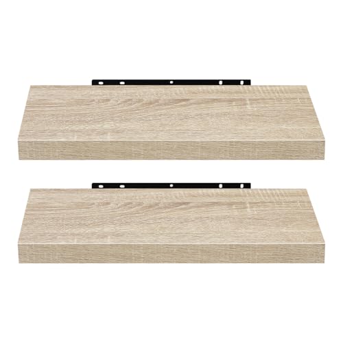 Eugad Set van 2 Zwevende Wandplanken - Modern Eikenhout - Geel - 60 x 22,9 x 3,8 cm