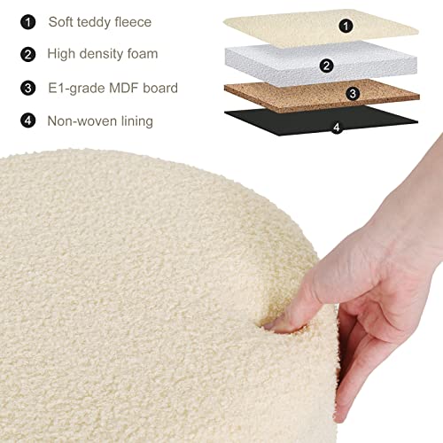 Woltu Opbergkruk Rond - Crème Wit - Ø39 x 44 cm - Stijlvolle Poef met Opbergruimte