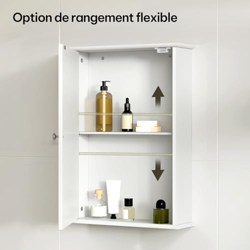 eSituro Toiletkast met Spiegeldeur en Verstelbare Plank Wit 42 x 58,5 x 12 cm