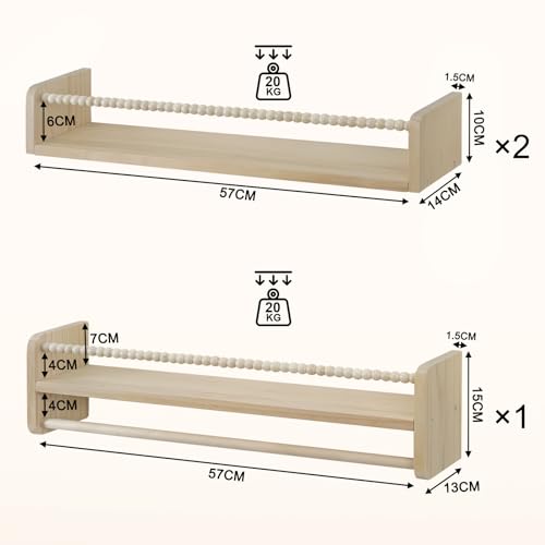 Woltu Montessori Wandplanken voor Kinderkamer 60 cm Natuurlijk Hout Set van 3
