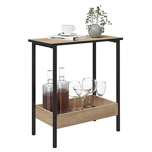 Woltu Salontafel met 2 Planken - Zwart Metaal en Licht Eiken - 50 x 55 x 25 cm