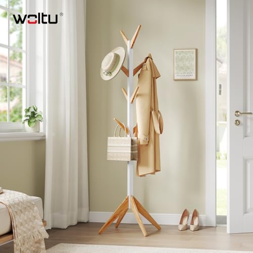 Woltu Kapstok met 8 Haken Wit en Naturel 180 cm