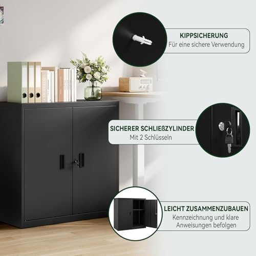 Woltu Lockerkast met Verstelbare Legplank - Metalen Kast met Slot - Zwart - 90 x 92 x 40 cm