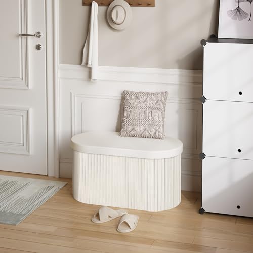 Woltu Opbergbank met Zachte Fluwelen Bekleding - Crème - 76 x 38 x 38 cm