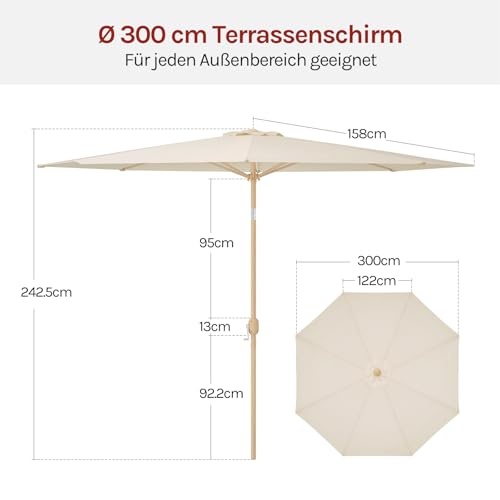Woltu Parasol 300 cm Beige - UPF 50+ Zonbescherming met Kantelfunctie en Sluiting met Slang
