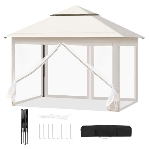 Woltu Vouwbare Tuinpaviljoen met Afneembare Muggenhorren Beige 3 x 3 m