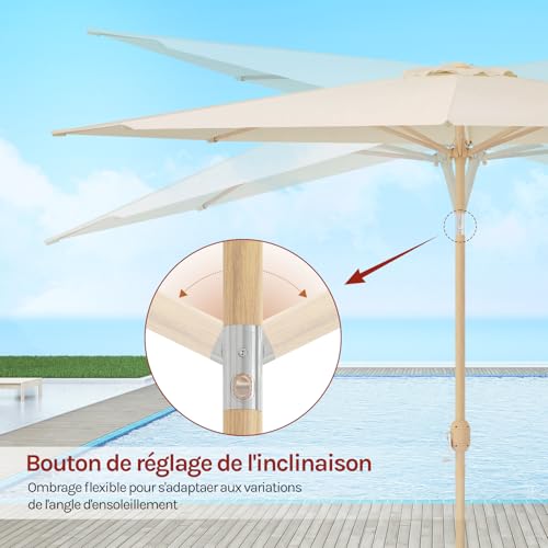 Woltu Parasol 300 cm Beige - UPF 50+ Zonbescherming met Kantelfunctie en Sluiting met Slang