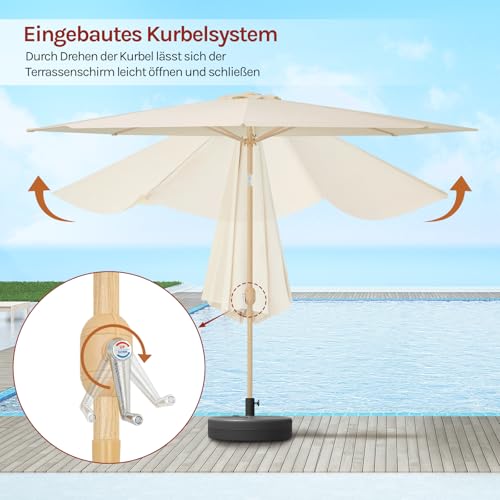 Woltu Parasol 300 cm Beige - UPF 50+ Zonbescherming met Kantelfunctie en Sluiting met Slang
