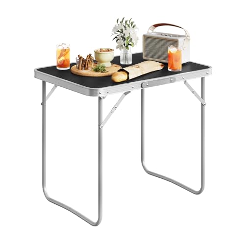 Woltu Opvouwbare Campingtafel Aluminium en MDF Zwart 70 x 60 x 50 cm