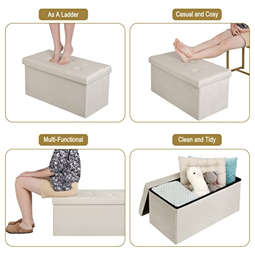 Woltu Opbergbank Velvet Crème 80L 76 x 37,5 x 38 cm