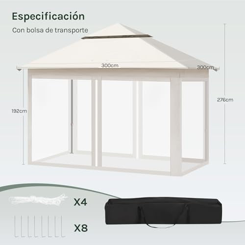 Woltu Vouwbare Tuinpaviljoen met Afneembare Muggenhorren Beige 3 x 3 m