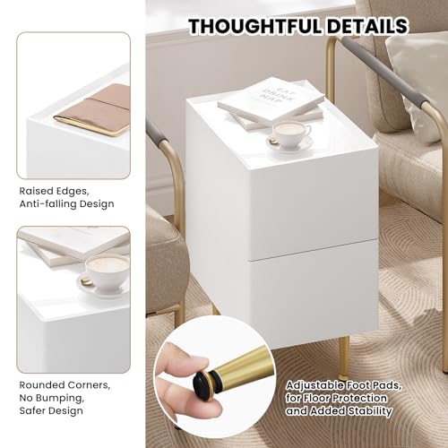 Woltu Nachtkastje met 2 Lades Hoogglans - Hout PVC + Metaal Wit + Goud - 30 x 40 x 51 cm