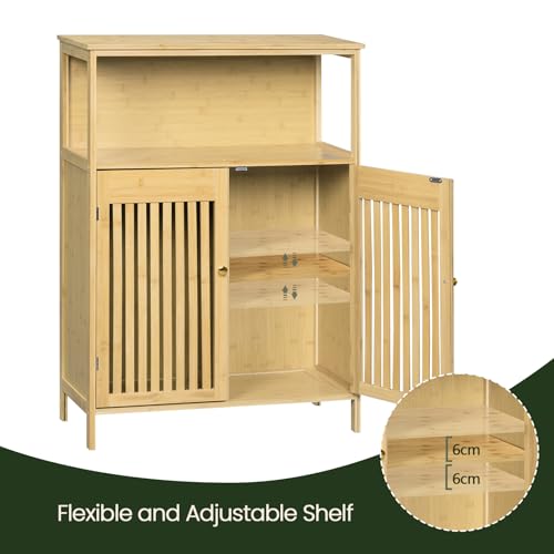 Eugad Badkamerkast met 2 Lamellen Deuren en Verstelbare Planken - Bamboekleur 70 x 98 x 32 cm