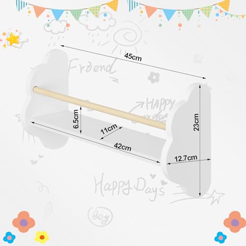 Woltu Kinderboekenkast Wolkvormige Wandplank - MDF en Grenenhout Wit - 3 Planken 45x12,7x23 cm