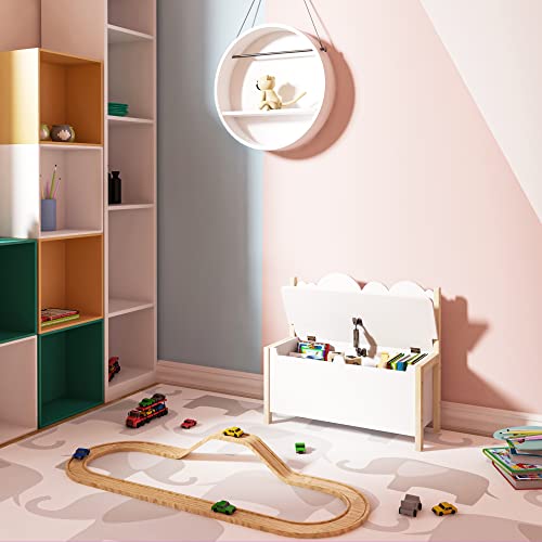 Woltu Opbergbank met Rugleuning en Speelgoedkist voor Kinderen Wit 60 x 25,5 x 55 cm