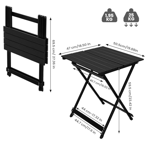 Woltu Opvouwbare Campingtafel Aluminium Zwart 50,5 x 47 x 59,5 cm
