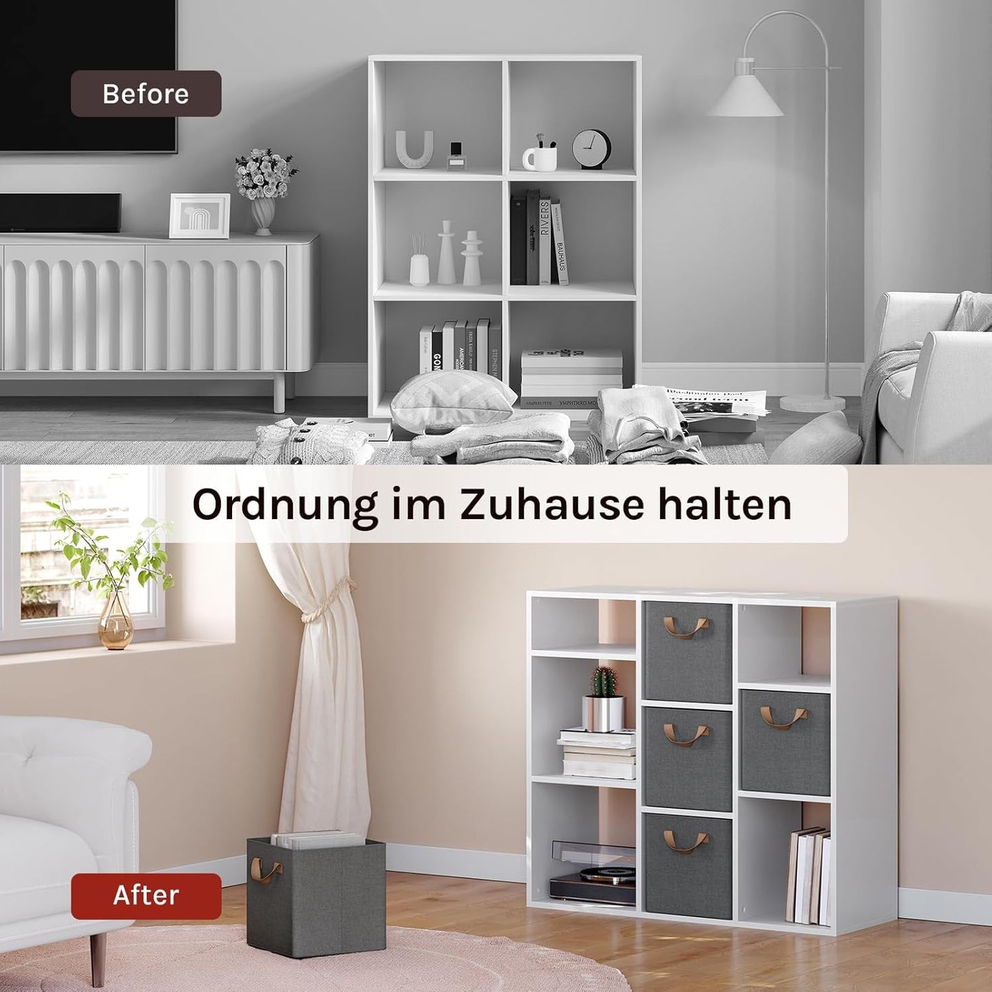 Woltu Opvouwbare Opbergboxen Set van 5 - Grijs - Met Handgrepen en Metalen Frame - 26 x 26 x 26,5 cm